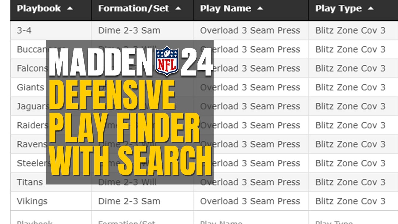 madden 24 defensive play finder with search