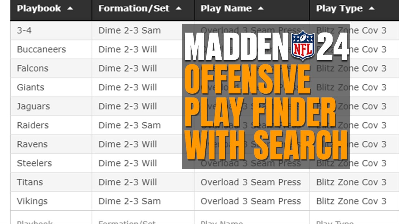 madden 24 offensive play finder with search
